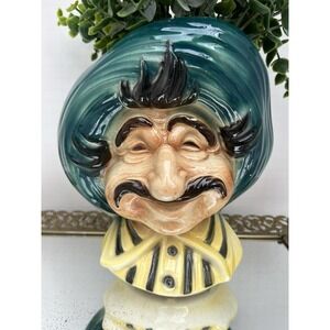 Vintage Royal Copley "Tony" Head Vase Planter Mustache Man Green Hat 1950s Ceram